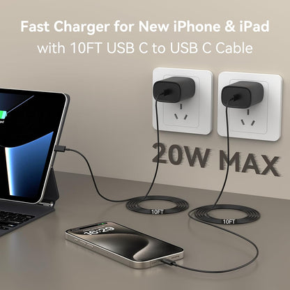 Iphone 15 Charger Fast Charging, [Mfi Certified] 10 FT Long USB C to C Charging Cable Cord with 20W Iphone Fast Charger Block for Iphone 15/15 Pro/15 Pro Max/15 Plus,Ipad Pro 12.9/11 In,Ipad Air 5/4