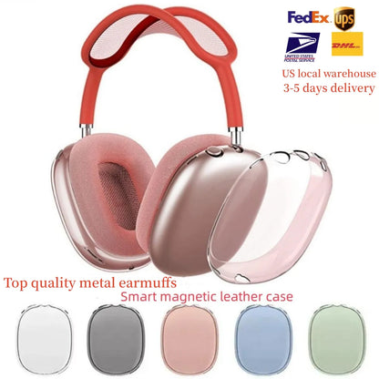 For Airpods Max Bluetooth Headphones Accessories Airpod Wireless Earphone Top Quality Metal Earmuffs Airpodspro Max Earbuds Silicone Anti-Drop Protective Case