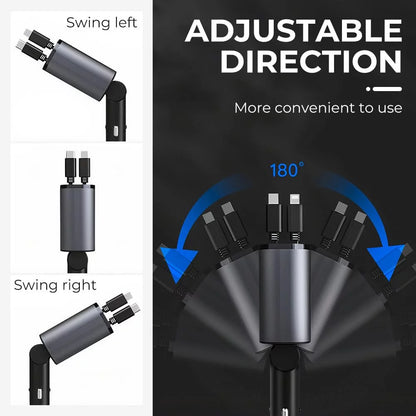 4 in 1 Retractable USB C Car Charger,100W Fast Charging Dual Port PD & QC Car Phone Charger Adapter with 2.6Ft Built-In Retractable Iphone/Type C Cable,Compatible with Iphone Android,Car Accessories