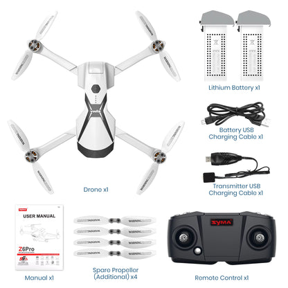 Syma Z6Pro Foldable GPS Drone with 4K HD Camera for Adults, FPV RC Quadcopter with Brushless Motors, Auto Return Home, 2 Batteries 48 Min Flight Time, Grey